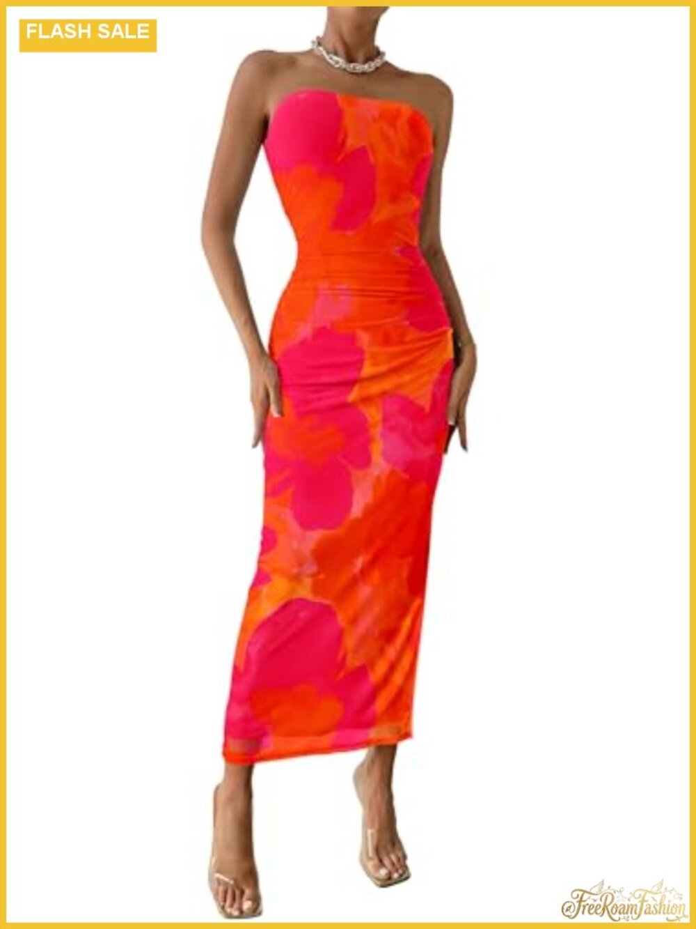 PRETTYGARDEN Strapless Bodycon Maxi Dress Ruched Backless Sleeveless